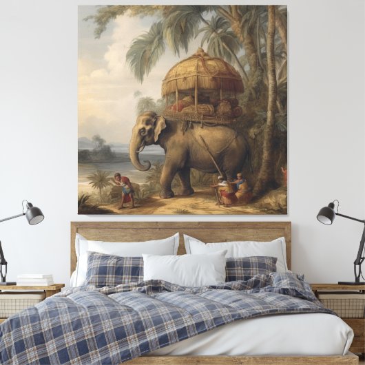 botanische scène olifant met howdah ook canvas afdruk (Insitu (Slaapkamer))