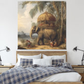  botanische scène olifant met howdah ook canvas afdruk (Insitu (Slaapkamer))
