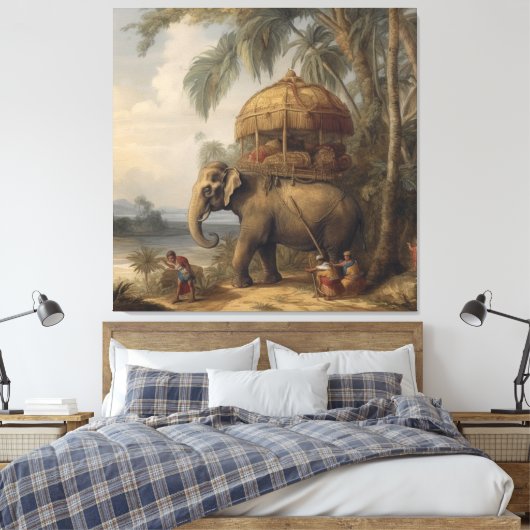  botanische scène olifant met howdah ook canvas afdruk (Insitu (Slaapkamer))