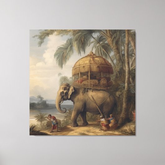  botanische scène olifant met howdah ook canvas afdruk (Voorkant)