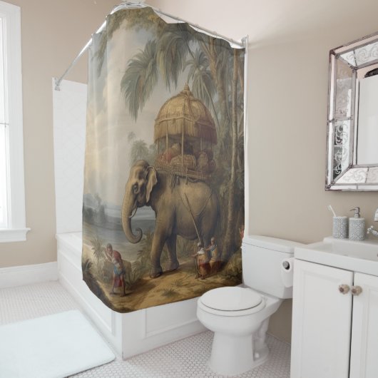  botanische scène olifant met howdah ook douchegordijn (In situ)