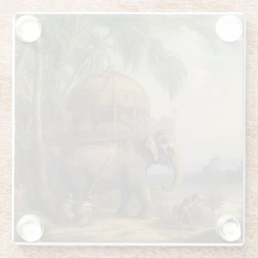  botanische scène olifant met howdah ook glazen onderzetter (Achterkant)