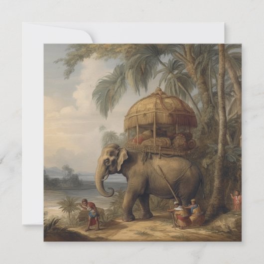 botanische scène olifant met howdah ook kaart (Voorkant)