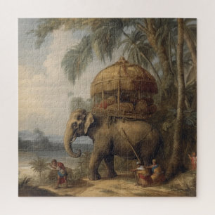  botanische scène olifant met howdah ook legpuzzel