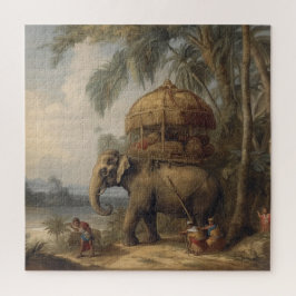 botanische scène olifant met howdah ook legpuzzel