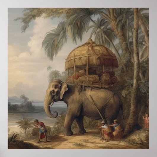  botanische scène olifant met howdah ook poster (Voorkant)