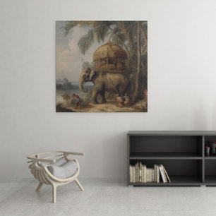  botanische scène olifant met howdah ook poster