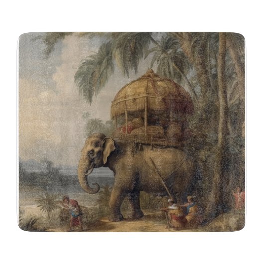  botanische scène olifant met howdah ook snijplank (Voorkant)