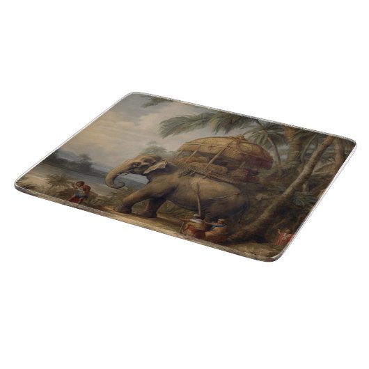  botanische scène olifant met howdah ook snijplank (Hoek)