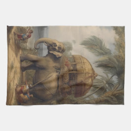  botanische scène olifant met howdah ook theedoek