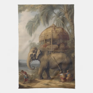 botanische scène olifant met howdah ook theedoek