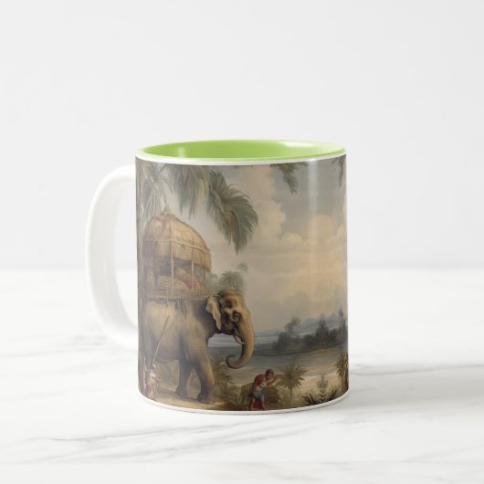  botanische scène olifant met howdah ook tweekleurige koffiemok (Voorkant links)