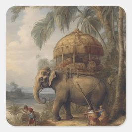  botanische scène olifant met howdah ook vierkante sticker