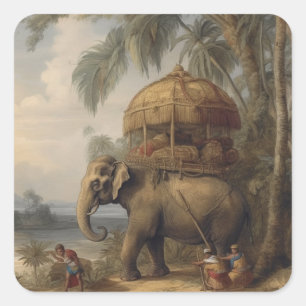 botanische scène olifant met howdah ook vierkante sticker