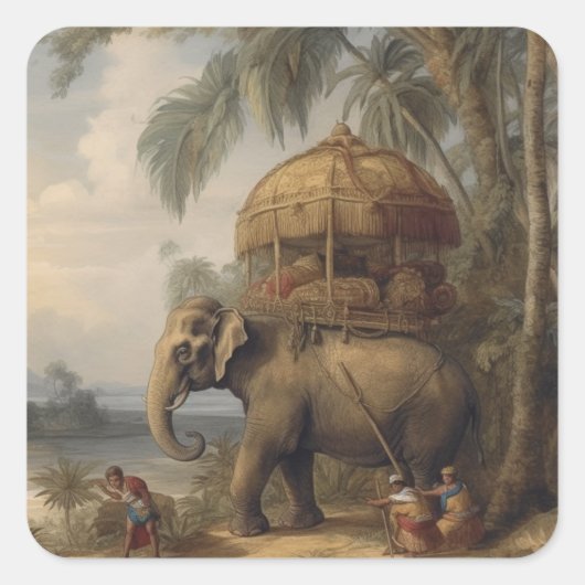 botanische scène olifant met howdah ook vierkante sticker (Voorkant)