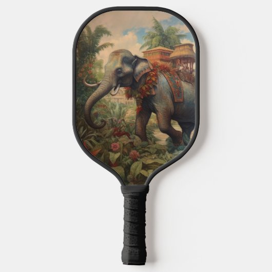  botanische scène olifant met howdah pickleball paddle (Achterkant)