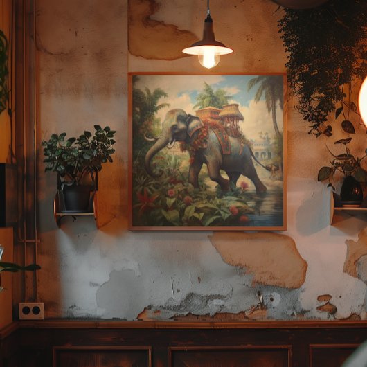  botanische scène olifant met howdah poster