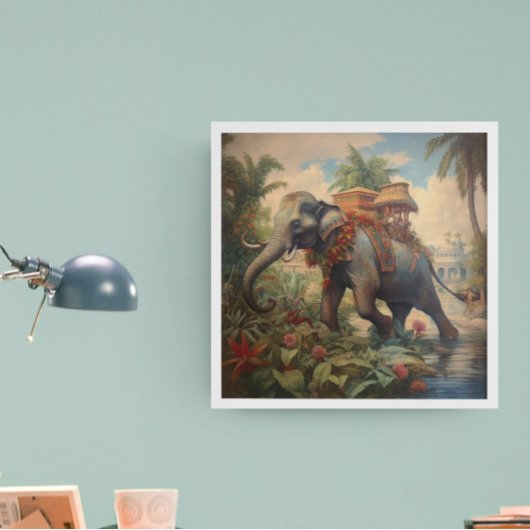  botanische scène olifant met howdah poster