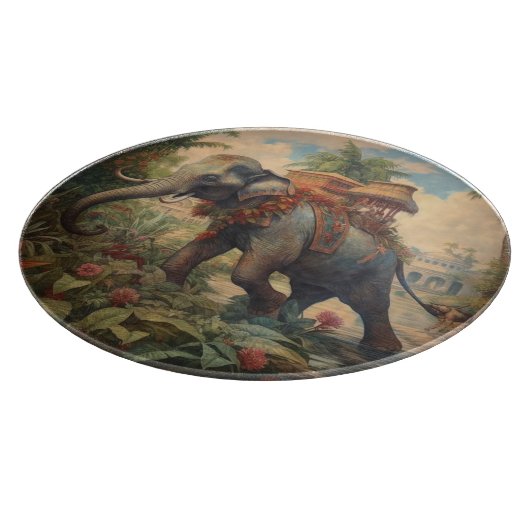  botanische scène olifant met howdah snijplank (Hoek)