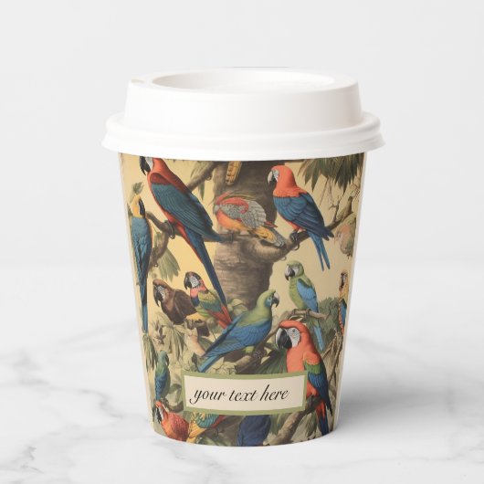  botanische scène papegaaien aanpasbaar papieren bekers (Achterkant)