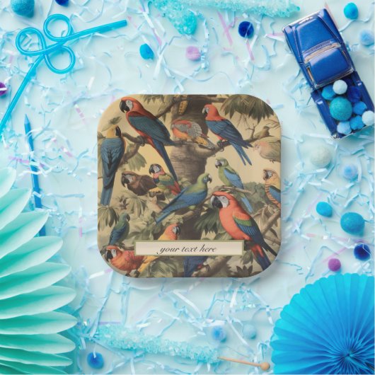  botanische scène papegaaien aanpasbaar papieren bordje (Feest)