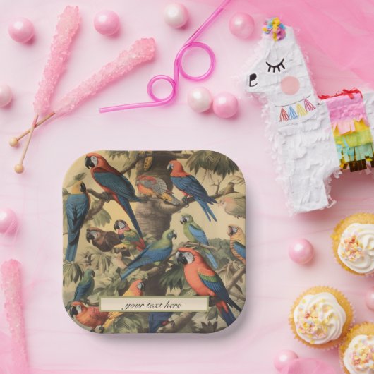  botanische scène papegaaien aanpasbaar papieren bordje (Feest)