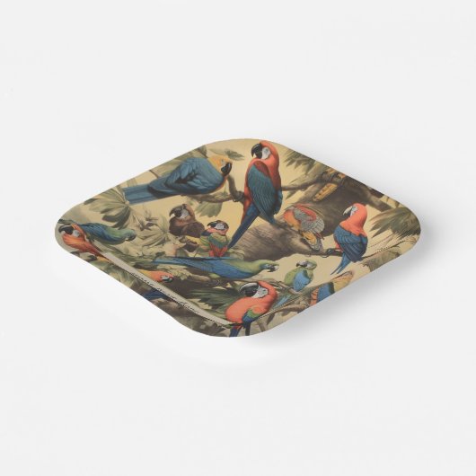  botanische scène papegaaien aanpasbaar papieren bordje (Gebogen)