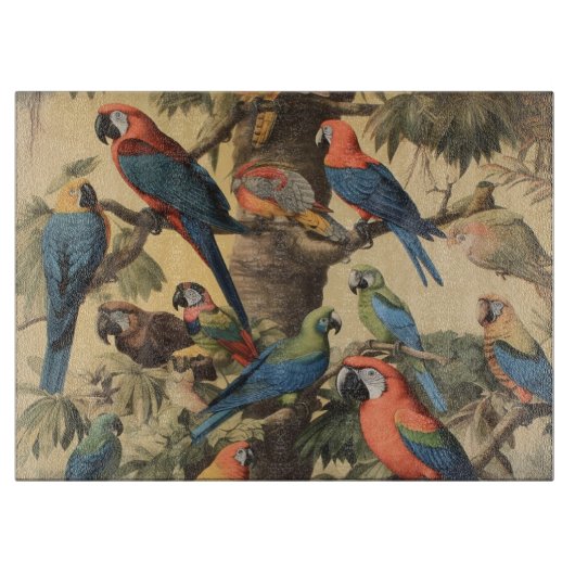  botanische scène papegaaien aanpasbaar snijplank (Voorkant)
