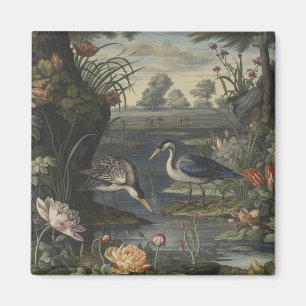 Botanische scène van blauwe kraan door een rivier magneet