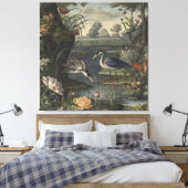 Botanische scène van blauwe kranen door een rivier canvas afdruk (Insitu (Slaapkamer))