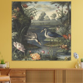 Botanische scène van blauwe kranen door een rivier canvas afdruk (Insitu (Woonkamer))