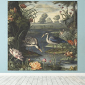 Botanische scène van blauwe kranen door een rivier canvas afdruk (Insitu (Houten vloer))
