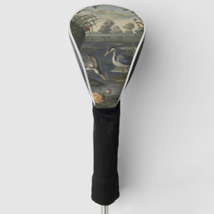 Botanische scène van blauwe kranen door een rivier golfheadcover