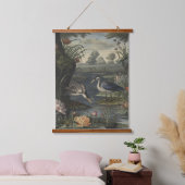 Botanische scène van blauwe kranen door een rivier hangend wandkleed (Slaapkamer)