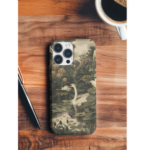 Botanische scène van een witte zwaan in een bosriv Case-Mate iPhone case