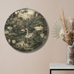 Botanische scène van een witte zwaan in een bosriv dartbord