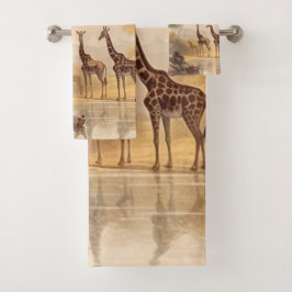  botanische scène van giraffen bij de rivier bad handdoek