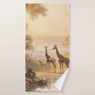 botanische scène van giraffen bij de rivier bad handdoek