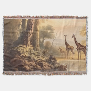 botanische scène van giraffen bij de rivier deken