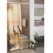  botanische scène van giraffen bij de rivier douchegordijn