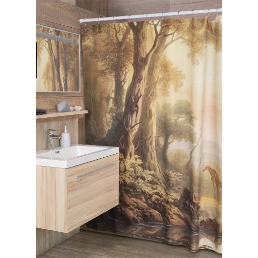  botanische scène van giraffen bij de rivier douchegordijn