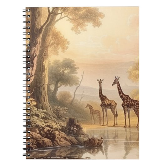  botanische scène van giraffen bij de rivier notitieboek (Voorkant)