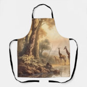  botanische scène van giraffen bij de rivier schort (Voorkant)