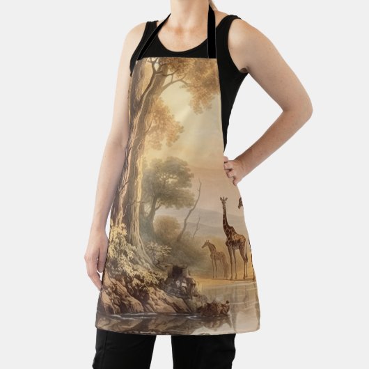  botanische scène van giraffen bij de rivier schort (Insitu)