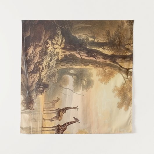  botanische scène van giraffen bij de rivier wandkleed (Voorkant (horizontaal))