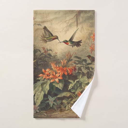  botanische scène van kolibriden en bloemen bad handdoek (Handdoek)