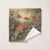  botanische scène van kolibriden en bloemen bad handdoek (Wasdoekje)