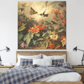  botanische scène van kolibriden en bloemen canvas afdruk (Insitu (Slaapkamer))
