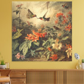  botanische scène van kolibriden en bloemen canvas afdruk (Insitu (Woonkamer))