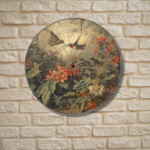 botanische scène van kolibriden en bloemen dartbord